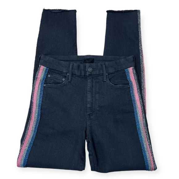 Mother High Waisted Looker Ankle Fray Guilty Glitter Racer Jean 26 - Picture 4 of 14